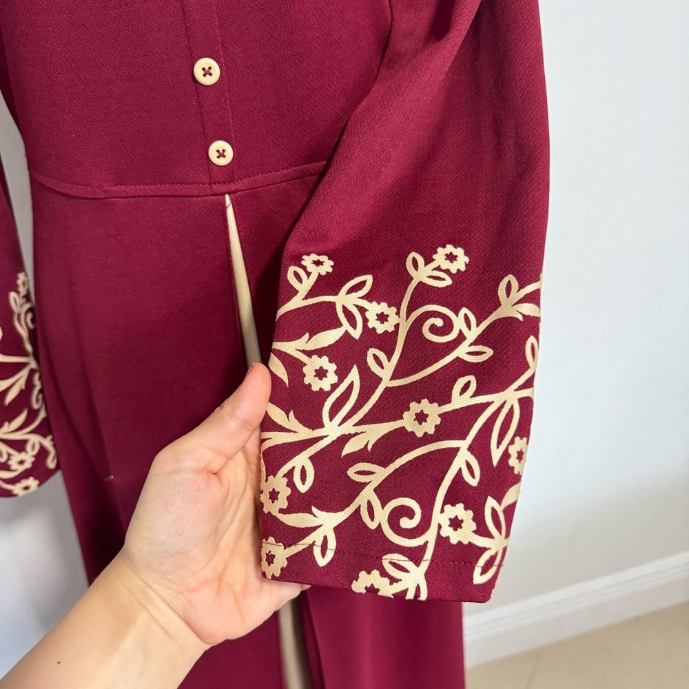 Women’s Elegant Maroon and Cream Maxi Dress - Picture 5 of 12